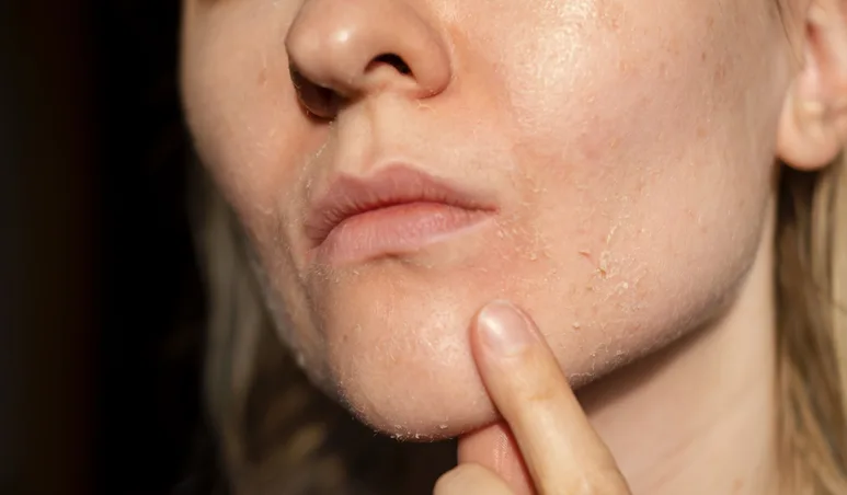 woman checking her skin from damage due to an eating disorder